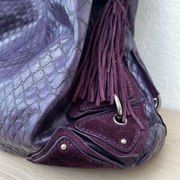 Jessica Simpson (2011) Croc Embossed Satchel Purple Faux Leather Shoulder Bag - Picture 6 of 16